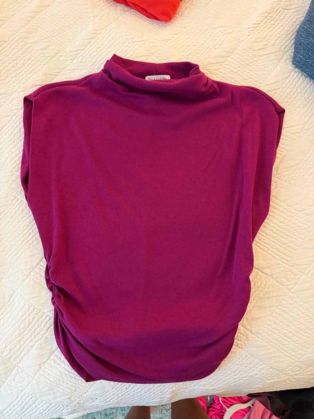 Michael Stars Bright Magenta Ribbed Crew Sweater